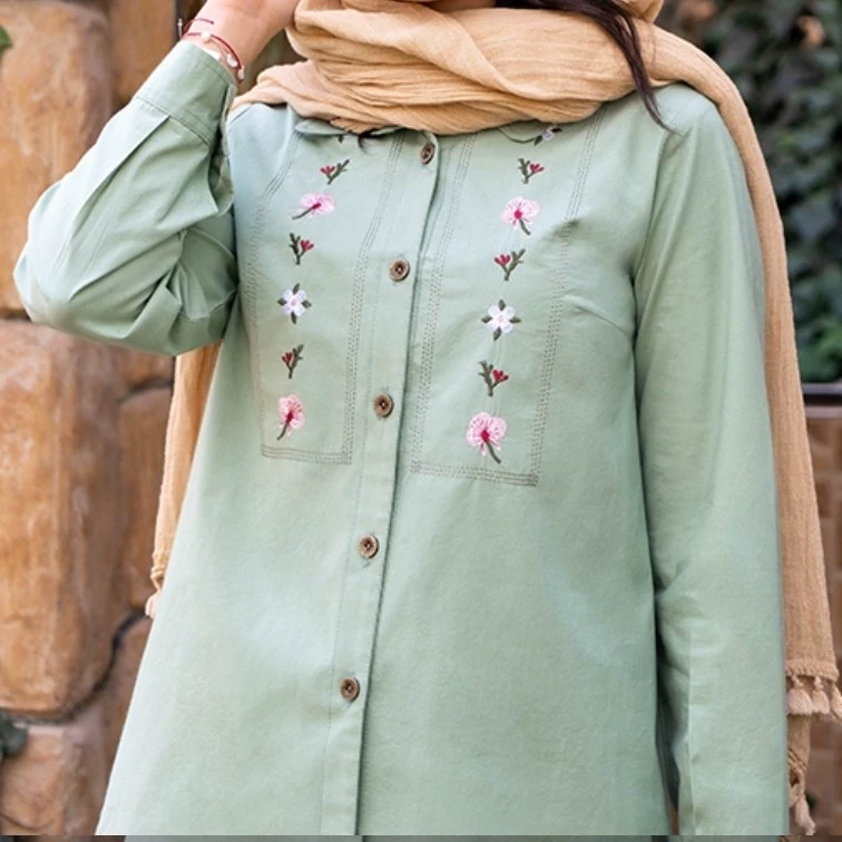 مانتو شومیزی کوتاه نخی گلدوزی شده مدل مهتا