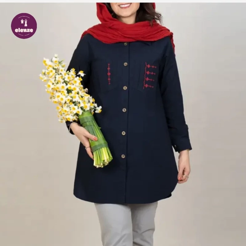 مانتو اسپرت الیاف طبیعی گلدوزی شده مدل پیونی