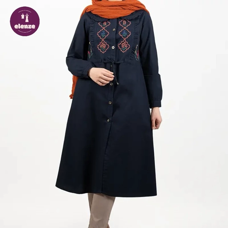 مانتو بلند زنانه دانشجویی گلدوزی شده مدل ترنج