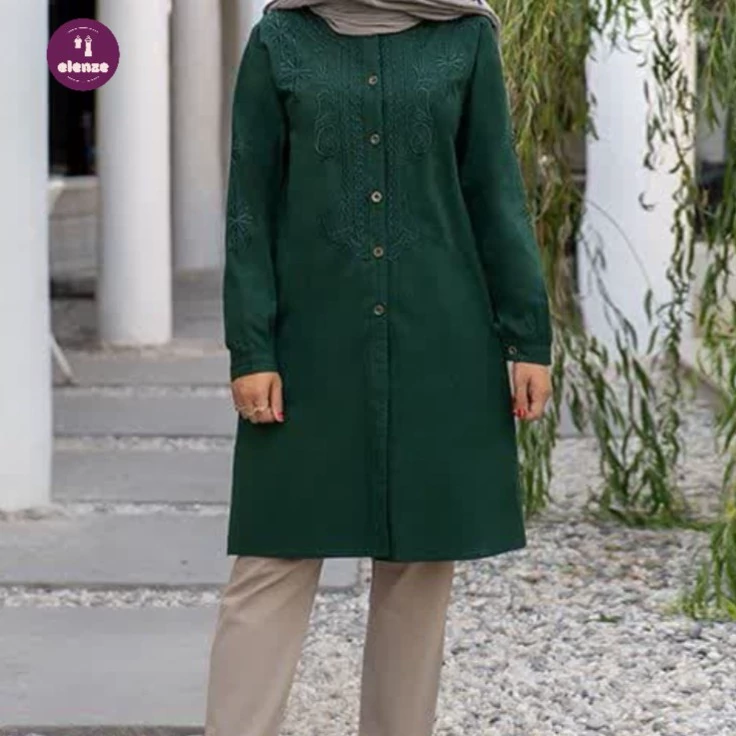 مانتو بلند زنانه دکمه دار مدل ماهلین