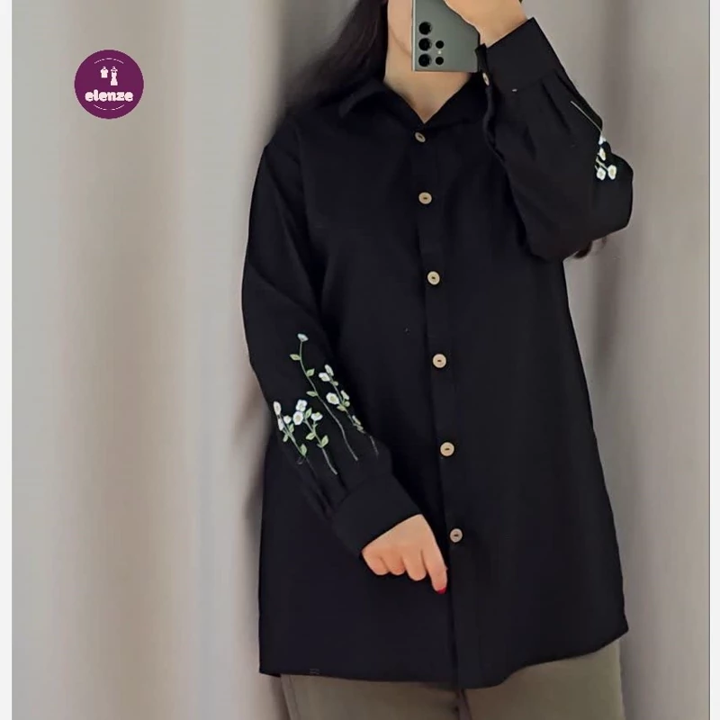 مانتو مشکی زنانه نخی گلدوزی شده سایز بزرگ