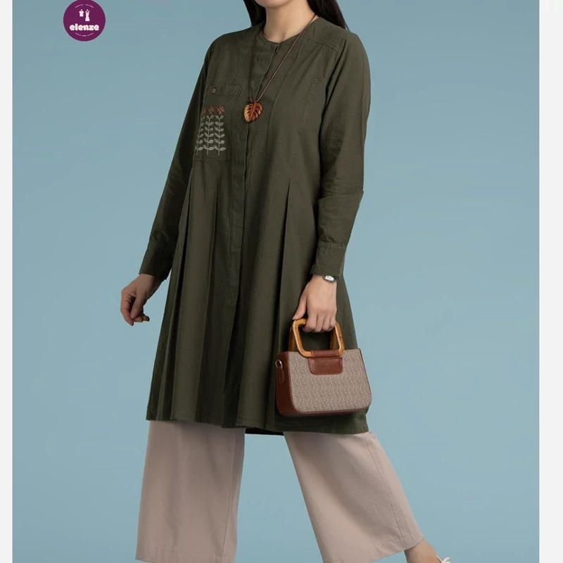 مانتو زنانه بلند نخی اداری دانشجویی گلدوزی ریما