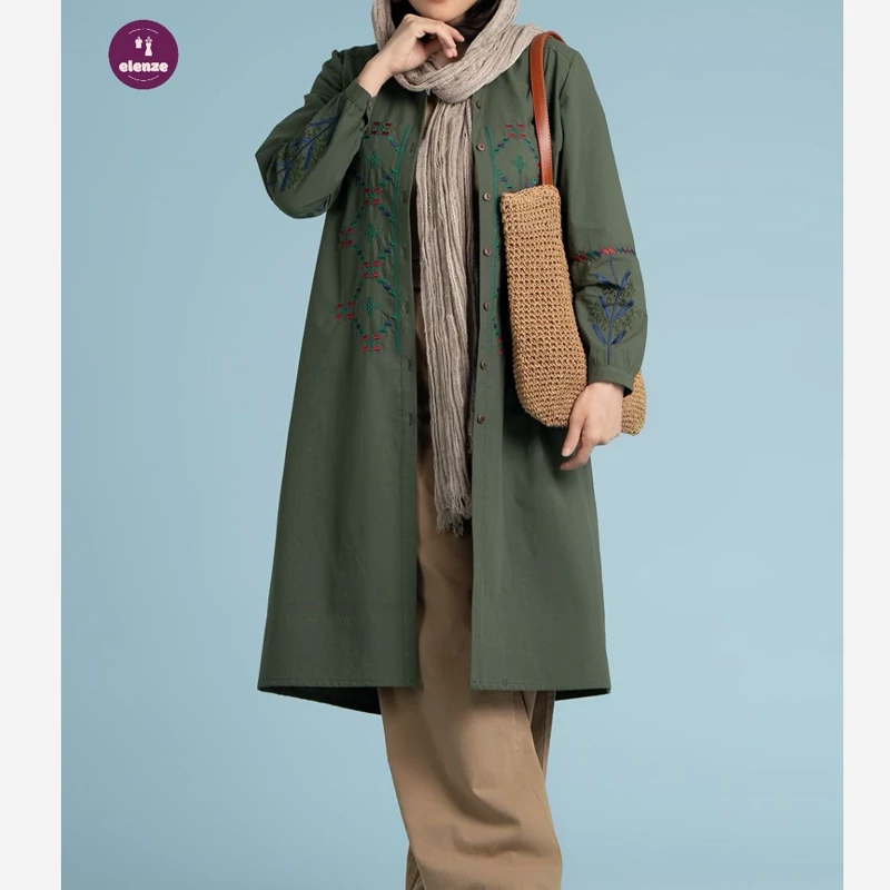 مانتو بلند دانشجویی اداری دکمه دار الیاف طبیعی